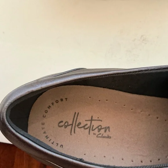 Clarks Womens Sharon Crystal Leather Platform Oxford. Metalliac Gray Size 10 - Picture 8 of 9